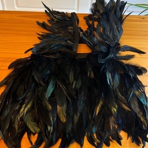 Gothic Faux Feather Two Piece Set Women Cardigan Crop Top Feathers Mini Skirt